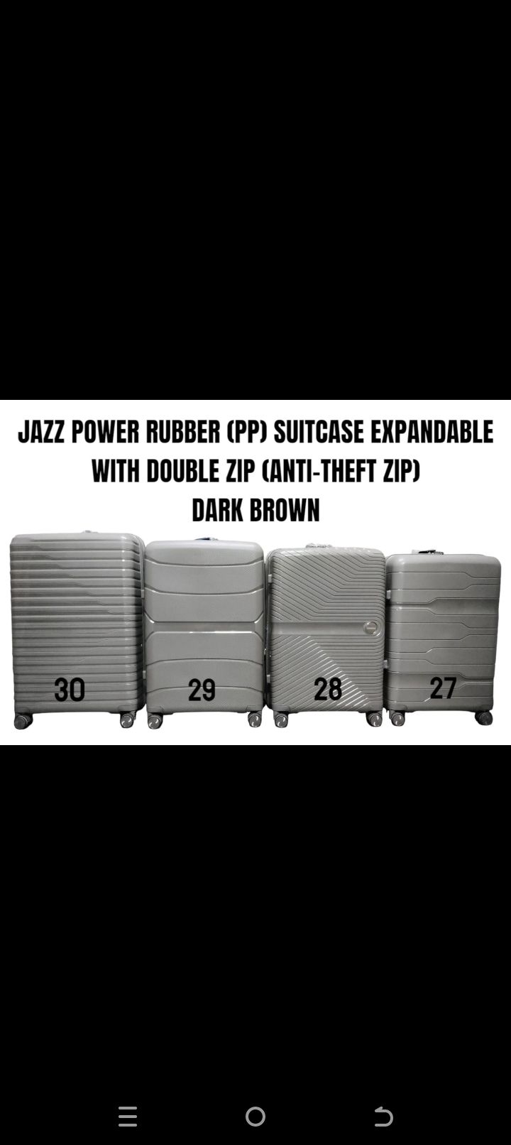 SPECIAL OFFER* SIZE 29

3 in 1 JAZZ POWER SUITCASE WITH DOUBLE ZIP ( ANTI-THEFT ZIPPER)

*JAZZ POWER ( RUBBER ) FIBER SUITCASE WITH DOUBLE ZIP ( ANTI THEFT ZIPPER) AND WITH EXTENSION*