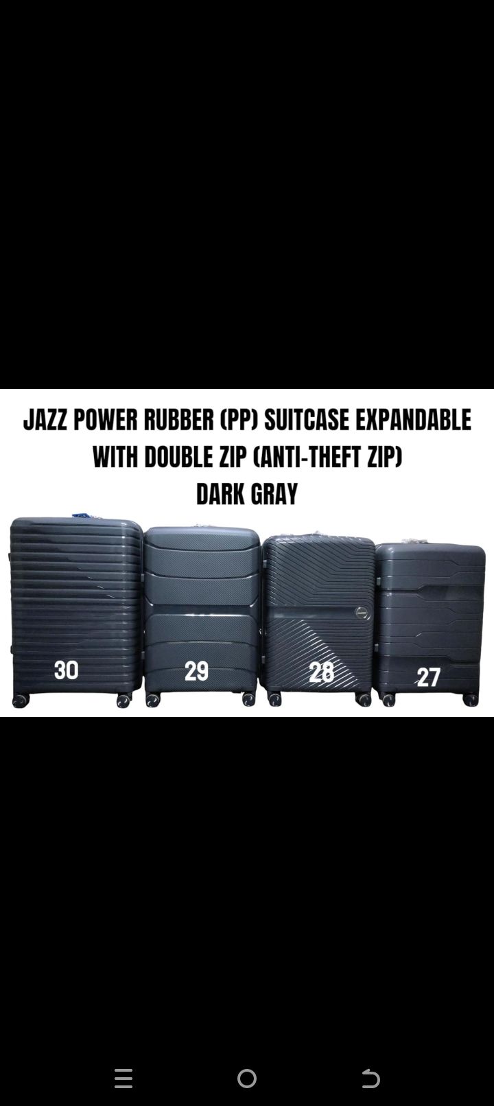 SPECIAL OFFER* SIZE 29

3 in 1 JAZZ POWER SUITCASE WITH DOUBLE ZIP ( ANTI-THEFT ZIPPER)

*JAZZ POWER ( RUBBER ) FIBER SUITCASE WITH DOUBLE ZIP ( ANTI THEFT ZIPPER) AND WITH EXTENSION*