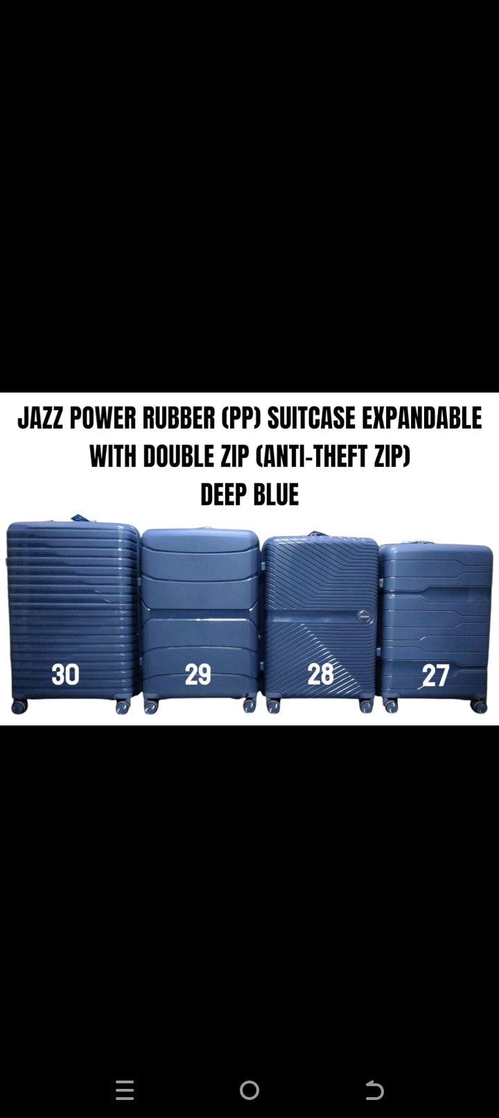 SPECIAL OFFER* SIZE 29

3 in 1 JAZZ POWER SUITCASE WITH DOUBLE ZIP ( ANTI-THEFT ZIPPER)

*JAZZ POWER ( RUBBER ) FIBER SUITCASE WITH DOUBLE ZIP ( ANTI THEFT ZIPPER) AND WITH EXTENSION*