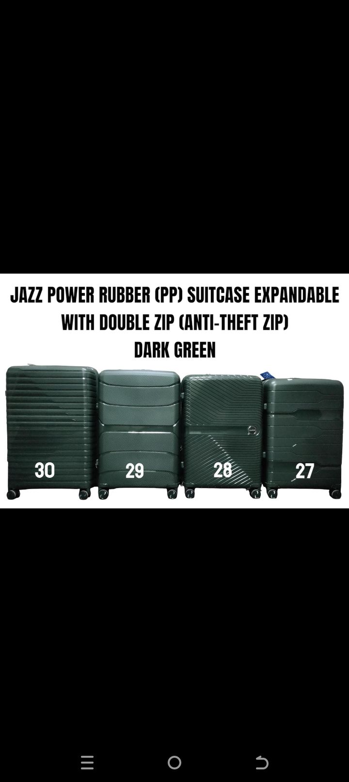SPECIAL OFFER* SIZE 29

3 in 1 JAZZ POWER SUITCASE WITH DOUBLE ZIP ( ANTI-THEFT ZIPPER)

*JAZZ POWER ( RUBBER ) FIBER SUITCASE WITH DOUBLE ZIP ( ANTI THEFT ZIPPER) AND WITH EXTENSION*