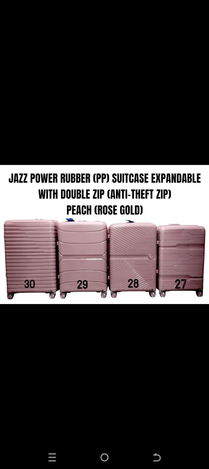 SPECIAL OFFER* SIZE 30

3 in 1 JAZZ POWER SUITCASE WITH DOUBLE ZIP ( ANTI-THEFT ZIPPER)

*JAZZ POWER ( RUBBER ) FIBER SUITCASE WITH DOUBLE ZIP ( ANTI THEFT ZIPPER) AND WITH EXTENSION*