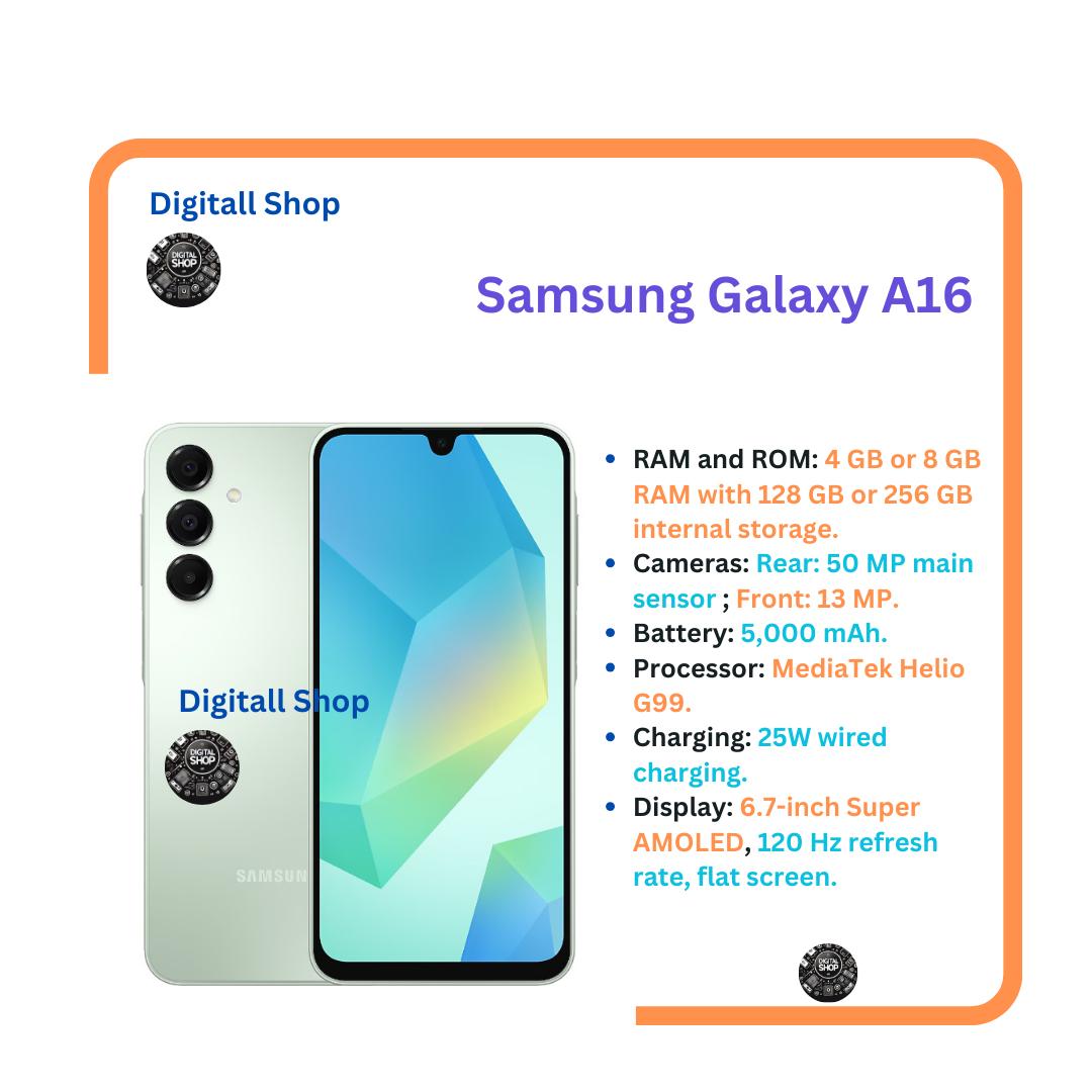 {Limited Offer} Brand New Samsung Galaxy A16 128GB+4GB RAM Super AMOLED Display 50 MP Camera IP54dust Splash Resistant Android 14 up to 6 major Android upgrades FingerPrint Unlock Smart Phones