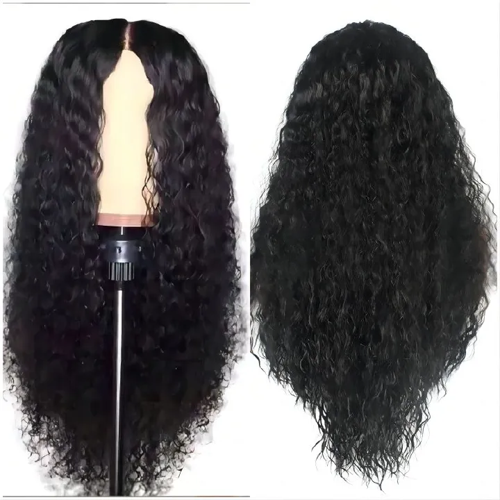 Trendy Afro Wig for Women – Water Wave Cornrow Style, Middle Part, Natural Black, Full Head Wig