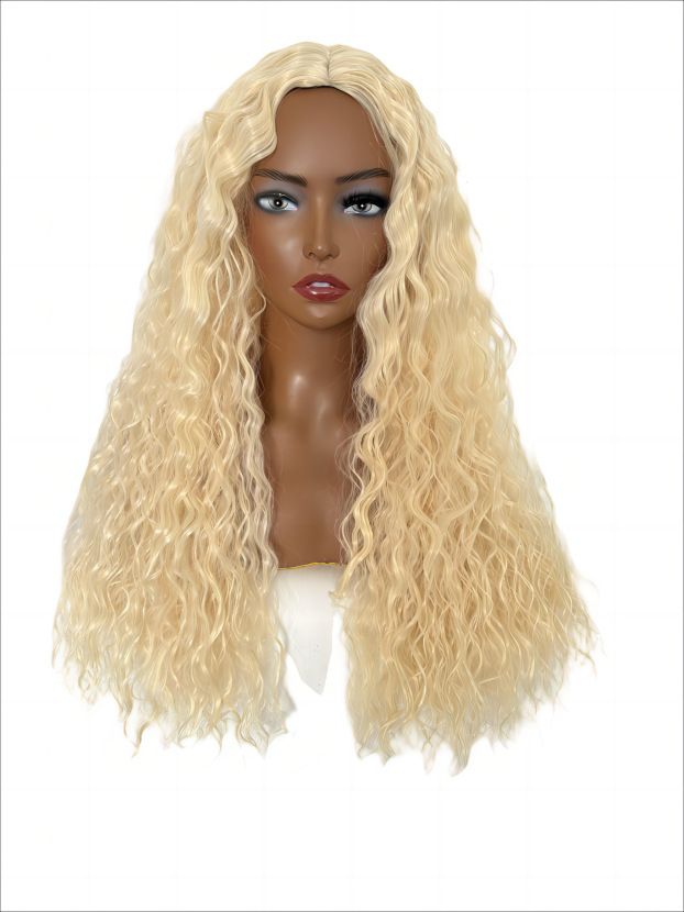 Trendy Afro Wig for Women – Water Wave Cornrow Style, Middle Part, Natural Black, Full Head Wig