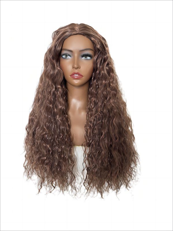 Trendy Afro Wig for Women – Water Wave Cornrow Style, Middle Part, Natural Black, Full Head Wig