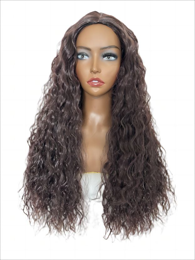 Trendy Afro Wig for Women – Water Wave Cornrow Style, Middle Part, Natural Black, Full Head Wig