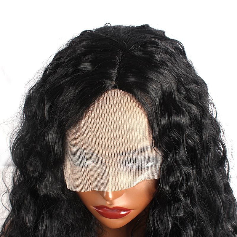 Trendy Afro Wig for Women – Water Wave Cornrow Style, Middle Part, Natural Black, Full Head Wig