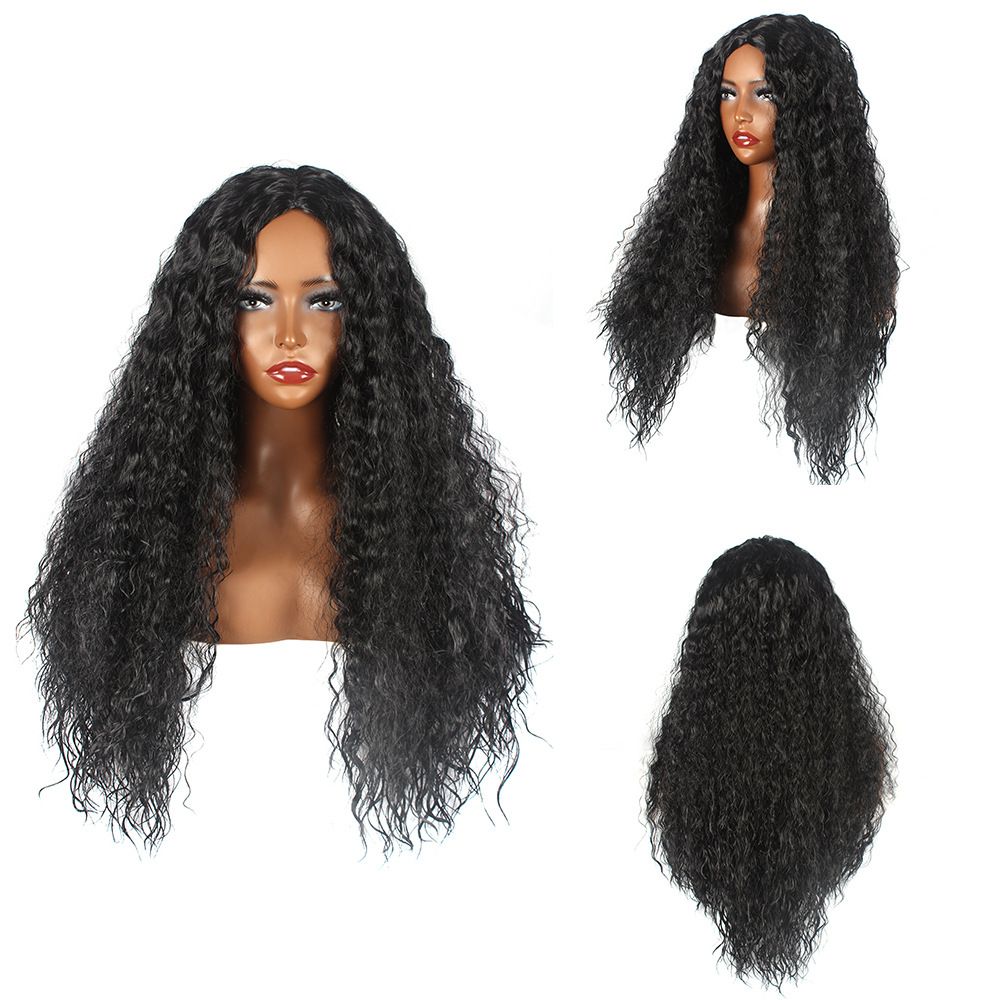 Trendy Afro Wig for Women – Water Wave Cornrow Style, Middle Part, Natural Black, Full Head Wig