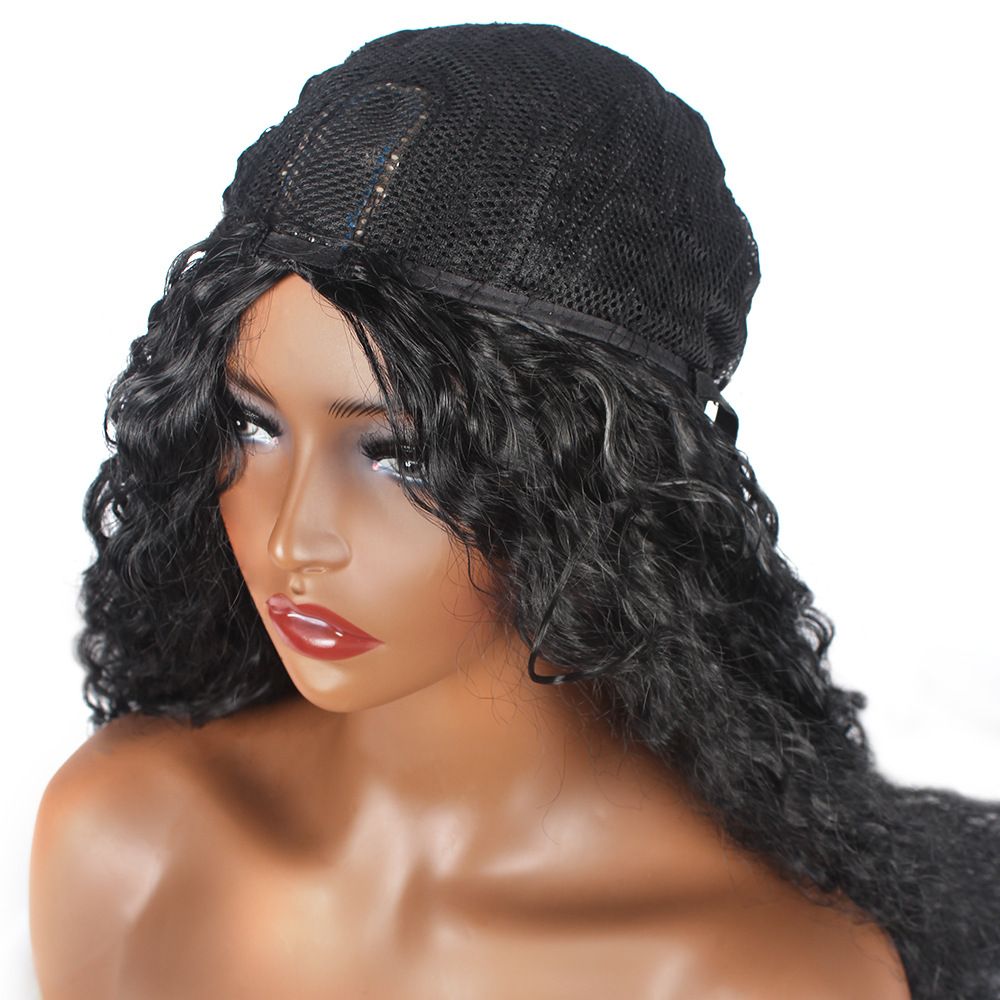 Trendy Afro Wig for Women – Water Wave Cornrow Style, Middle Part, Natural Black, Full Head Wig