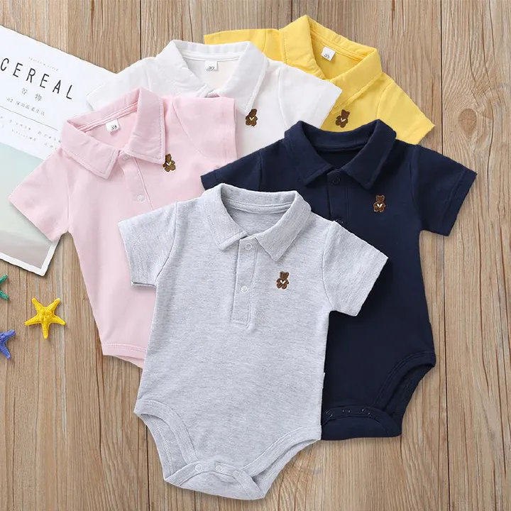 Summer Baby Boy Romper - Pure Cotton Candy Color Short Sleeve Bodysuit - Breathable One-Piece for Infants & Toddlers