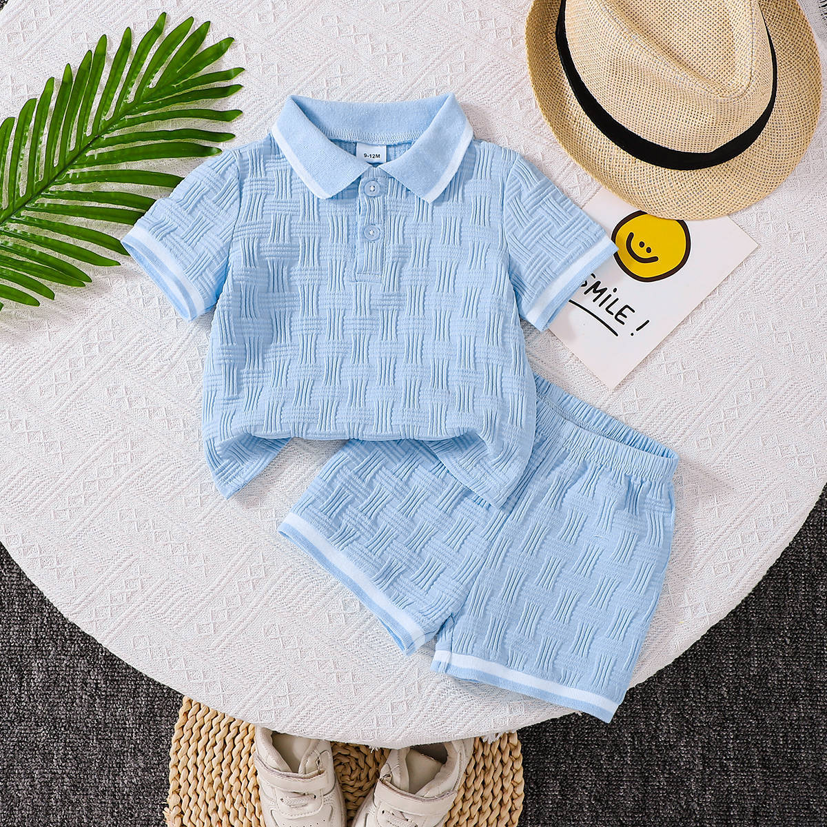 2025 Baby Boy Jacquard Polo Set – Stylish Summer Short Sleeve Shirt & Shorts Outfit for Daily Wear