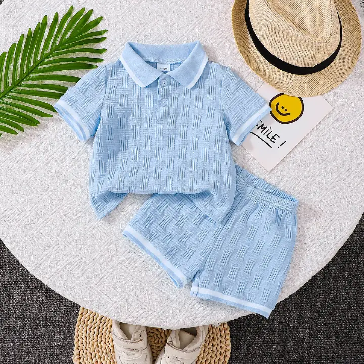 2025 Baby Boy Jacquard Polo Set – Stylish Summer Short Sleeve Shirt & Shorts Outfit for Daily Wear