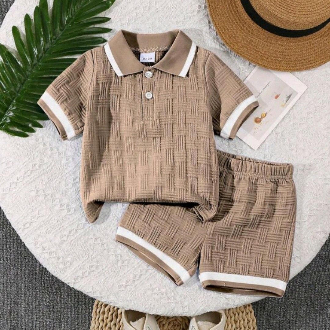 2025 Baby Boy Jacquard Polo Set – Stylish Summer Short Sleeve Shirt & Shorts Outfit for Daily Wear