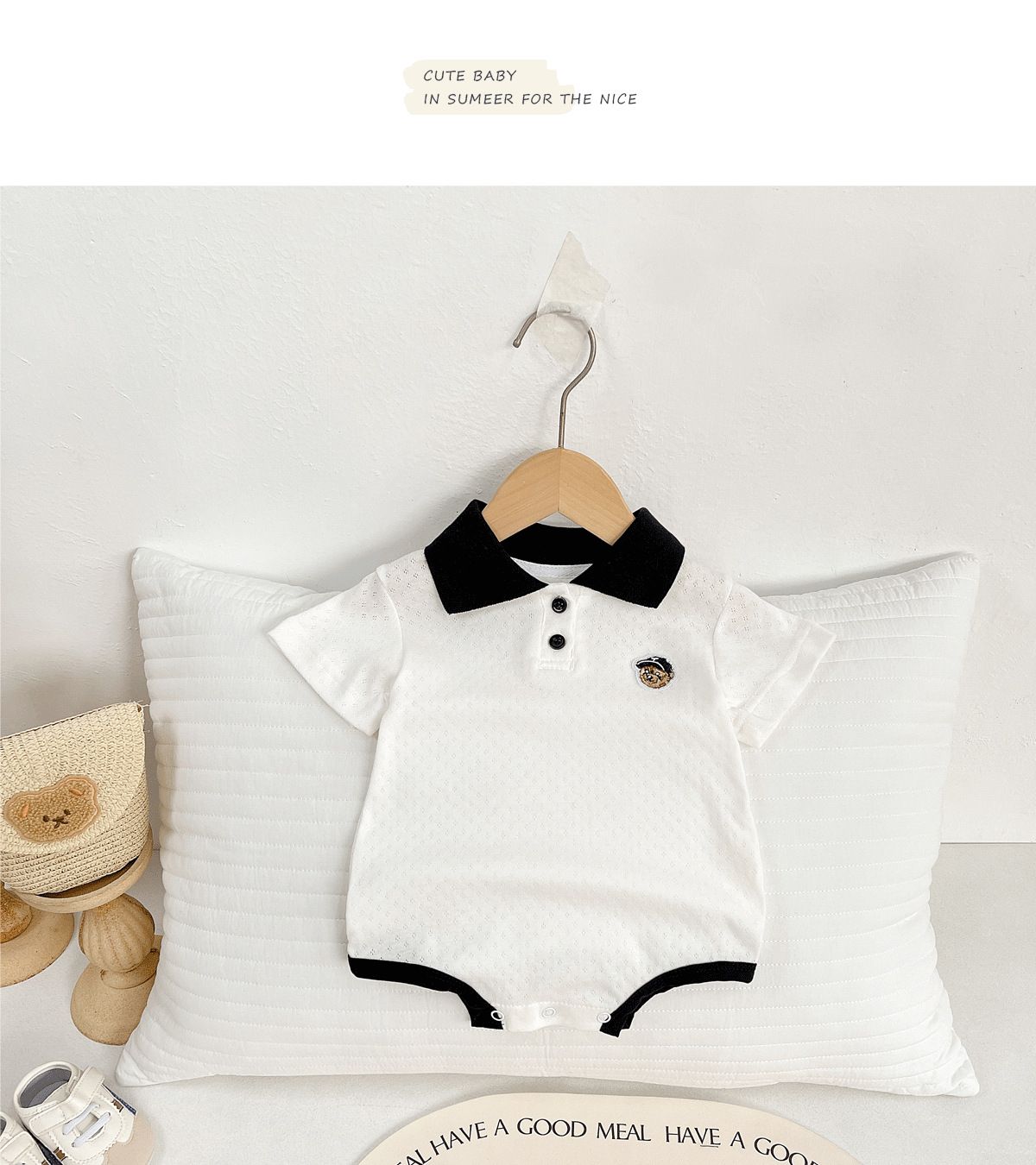 Baby Romper Summer Cotton Short Sleeve – Cute Bear Design, Soft Breathable A-Class Bodysuit for Infants