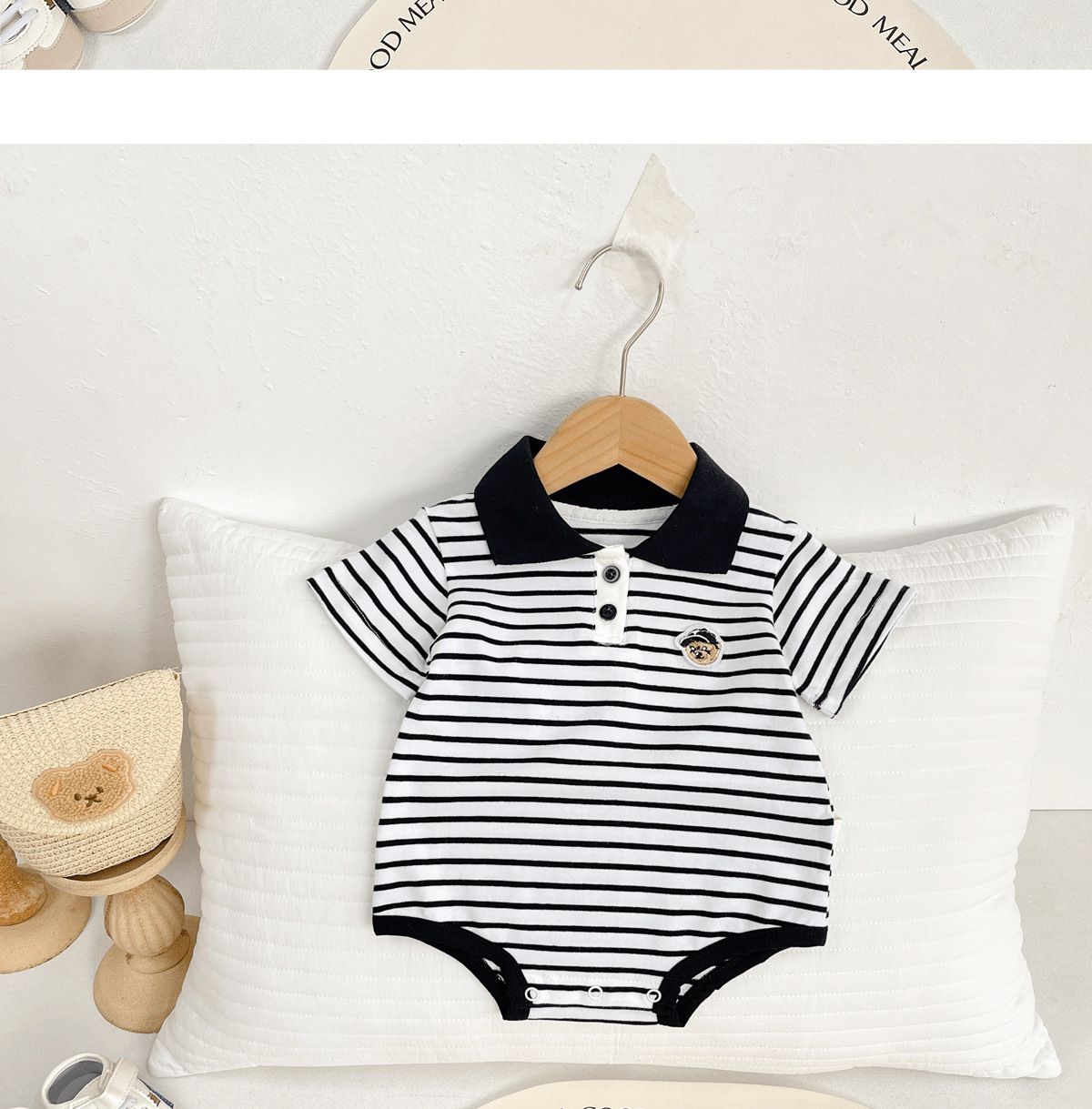 Baby Romper Summer Cotton Short Sleeve – Cute Bear Design, Soft Breathable A-Class Bodysuit for Infants