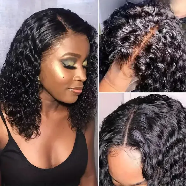 Front Lace Short Curly Wig for Women – Middle Part Black Synthetic Hair, Fashion Afro Small Curls Cross-Border Hot-Selling Wig
