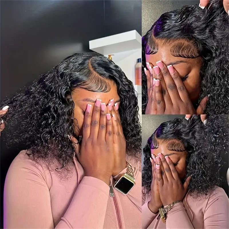 Front Lace Short Curly Wig for Women – Middle Part Black Synthetic Hair, Fashion Afro Small Curls Cross-Border Hot-Selling Wig