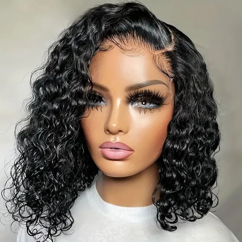 Front Lace Short Curly Wig for Women – Middle Part Black Synthetic Hair, Fashion Afro Small Curls Cross-Border Hot-Selling Wig
