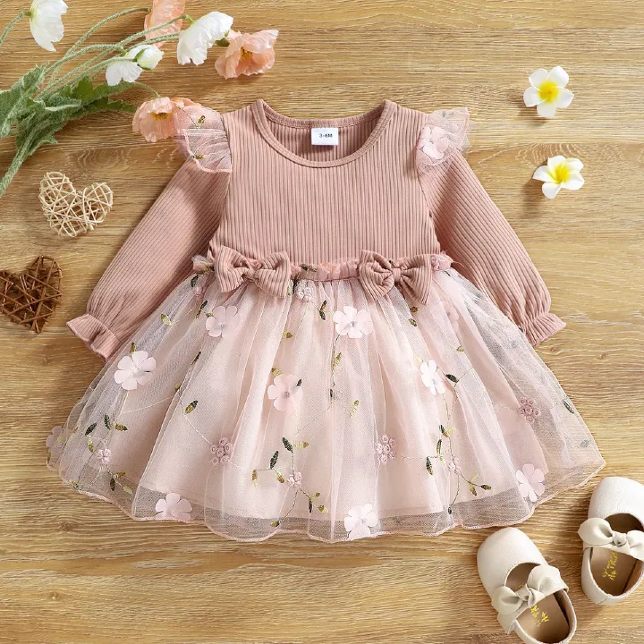 Spring & Autumn Baby Girl Tulle Dress – Long Sleeve Princess Dress for Kids, Soft Mesh Party Outfit, Elegant Toddler Clothes for Daily & Special Occasions