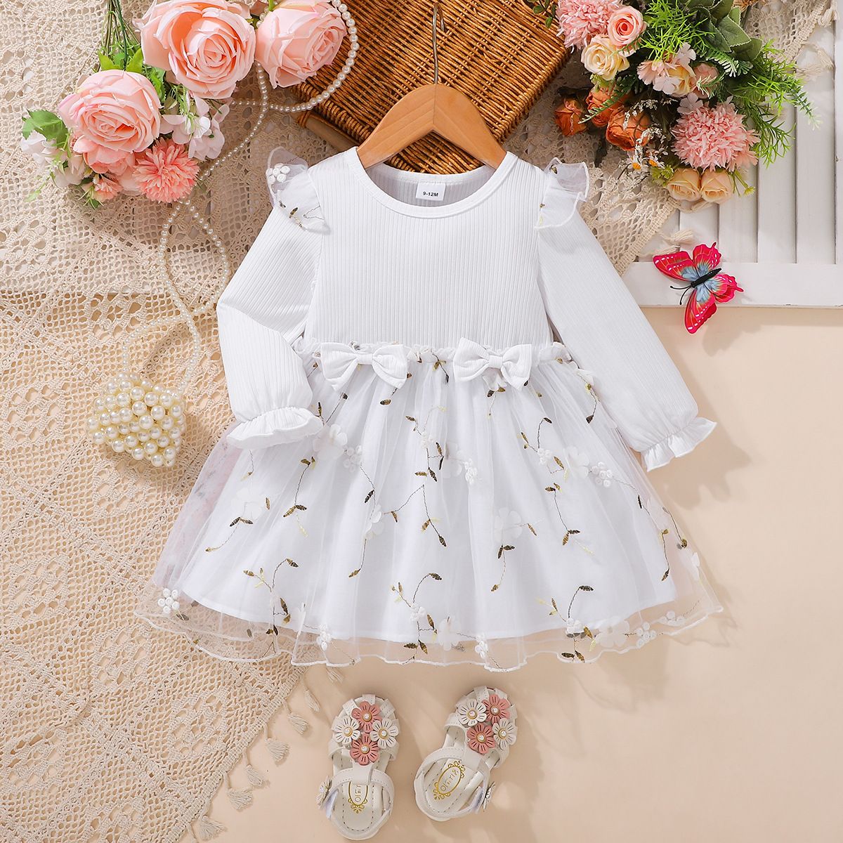 Spring & Autumn Baby Girl Tulle Dress – Long Sleeve Princess Dress for Kids, Soft Mesh Party Outfit, Elegant Toddler Clothes for Daily & Special Occasions