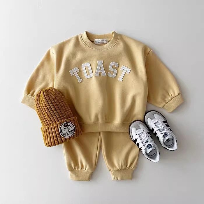 INS Korean Style Kids Sports Set – Casual Sweatshirt & Sweatpants for Boys & Girls, American Letter Print Spring & Autumn Tracksuit for Toddlers and Children