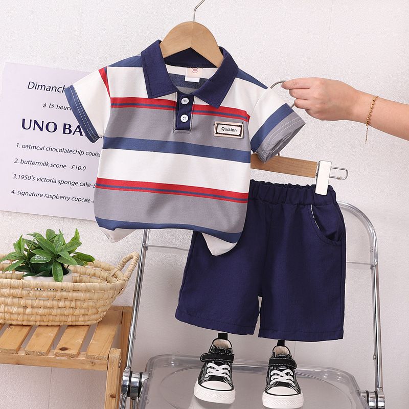 Summer Boys Outfit Set – 1–4 Years Striped Polo Shirt & Shorts, Casual Baby Boys Short Sleeve T-Shirt Set for Hot Weather