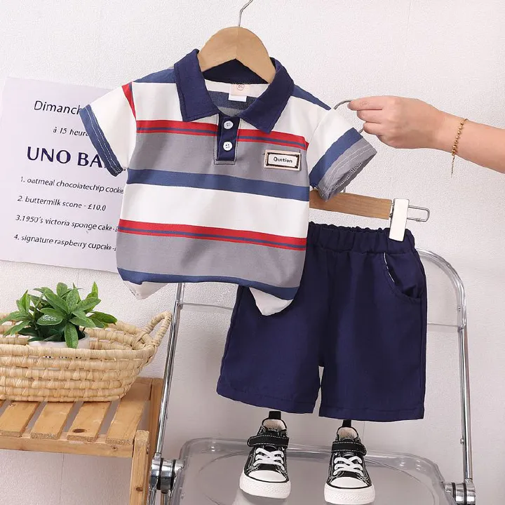 Summer Boys Outfit Set – 1–4 Years Striped Polo Shirt & Shorts, Casual Baby Boys Short Sleeve T-Shirt Set for Hot Weather