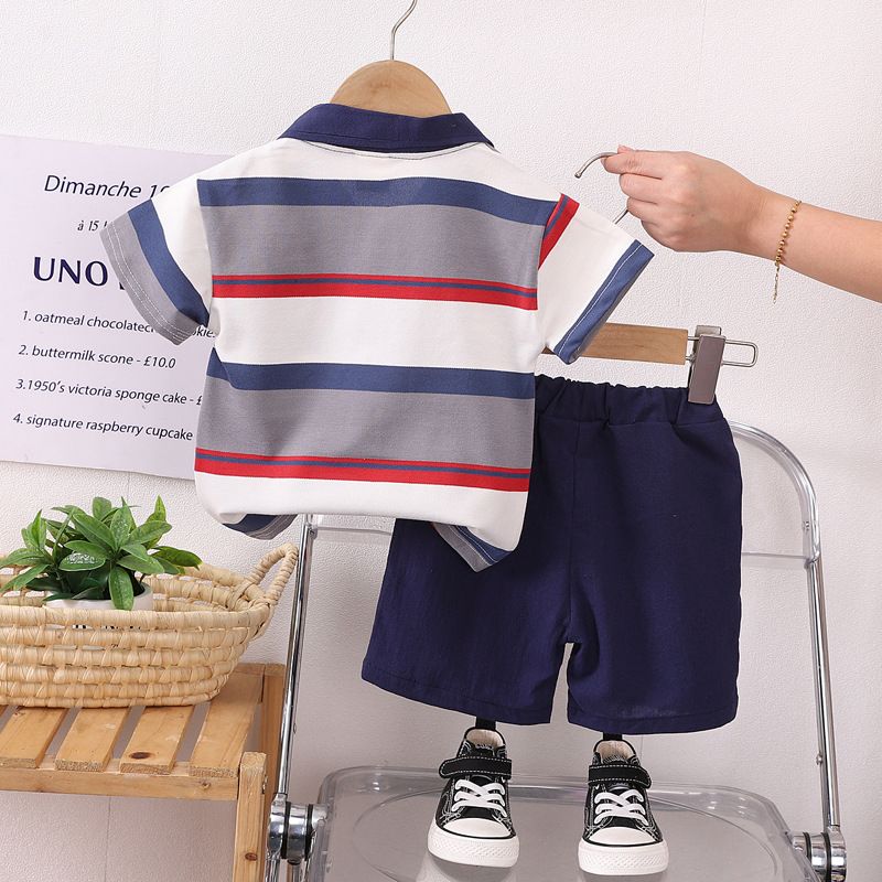 Summer Boys Outfit Set – 1–4 Years Striped Polo Shirt & Shorts, Casual Baby Boys Short Sleeve T-Shirt Set for Hot Weather