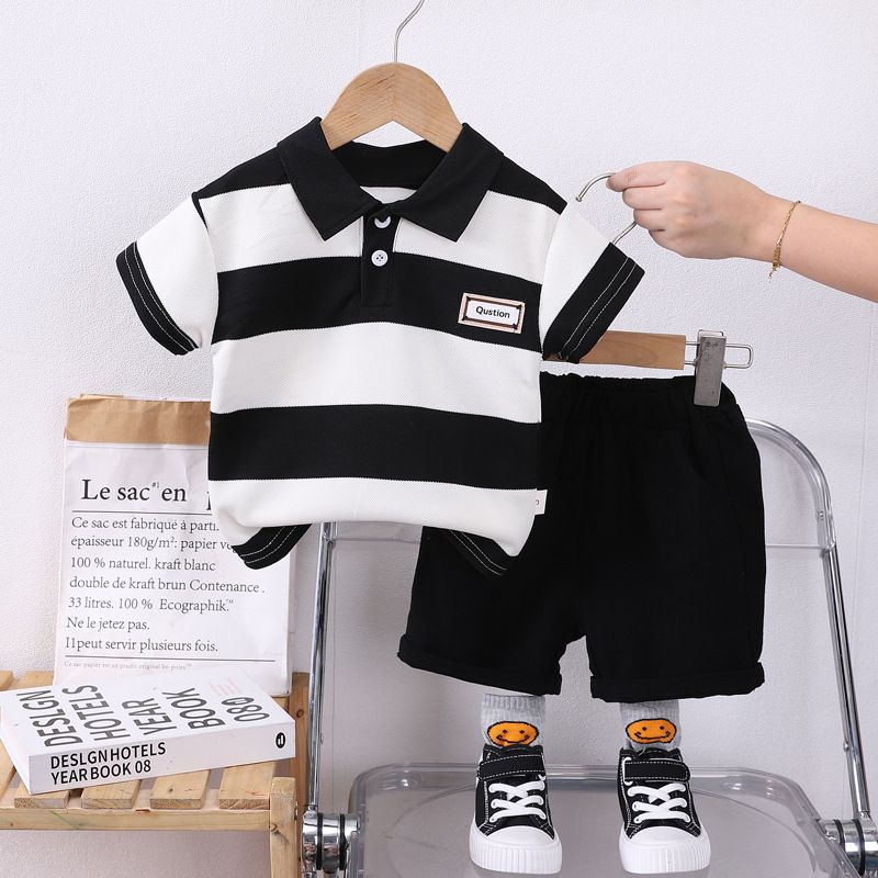 Summer Boys Outfit Set – 1–4 Years Striped Polo Shirt & Shorts, Casual Baby Boys Short Sleeve T-Shirt Set for Hot Weather