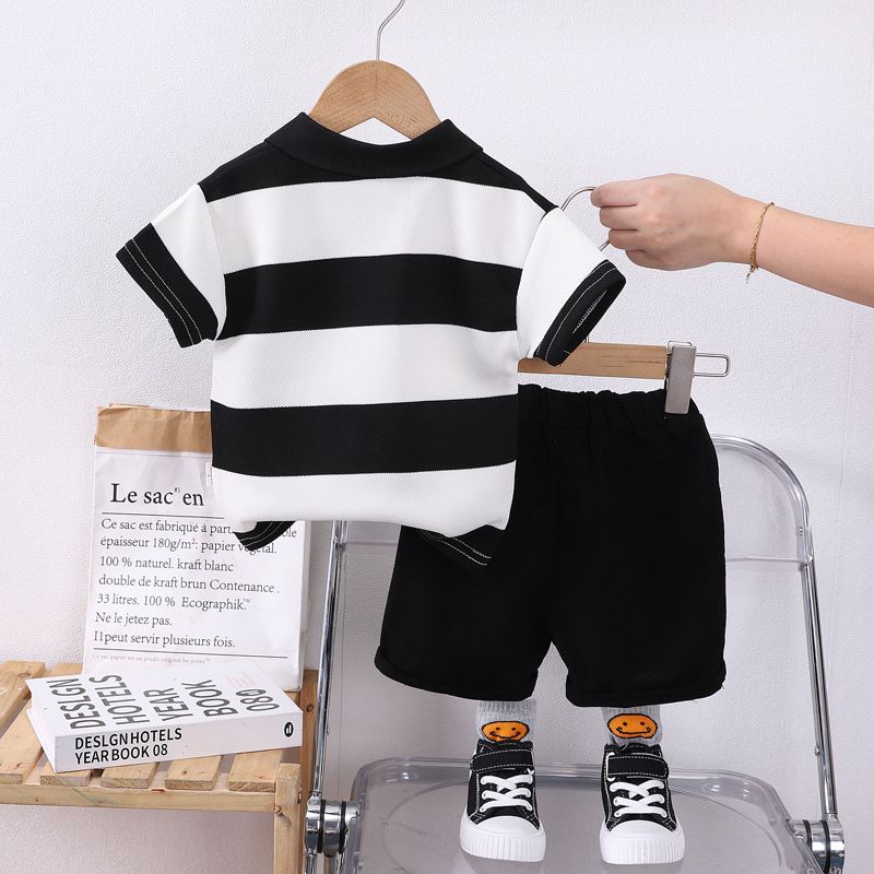 Summer Boys Outfit Set – 1–4 Years Striped Polo Shirt & Shorts, Casual Baby Boys Short Sleeve T-Shirt Set for Hot Weather