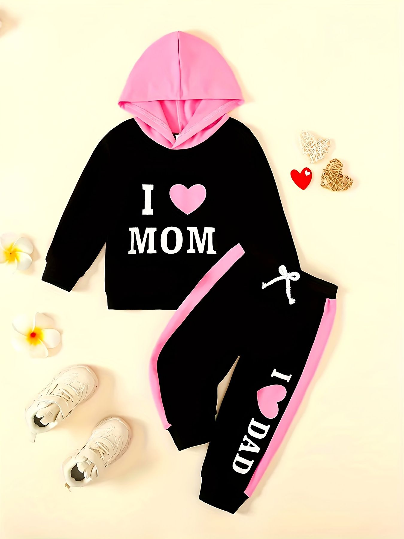 Baby Girl 2-Piece Hoodie Set | Cute Heart Print Long Sleeve Top & Pants | Korean INS Style Outfit for Spring & Autumn