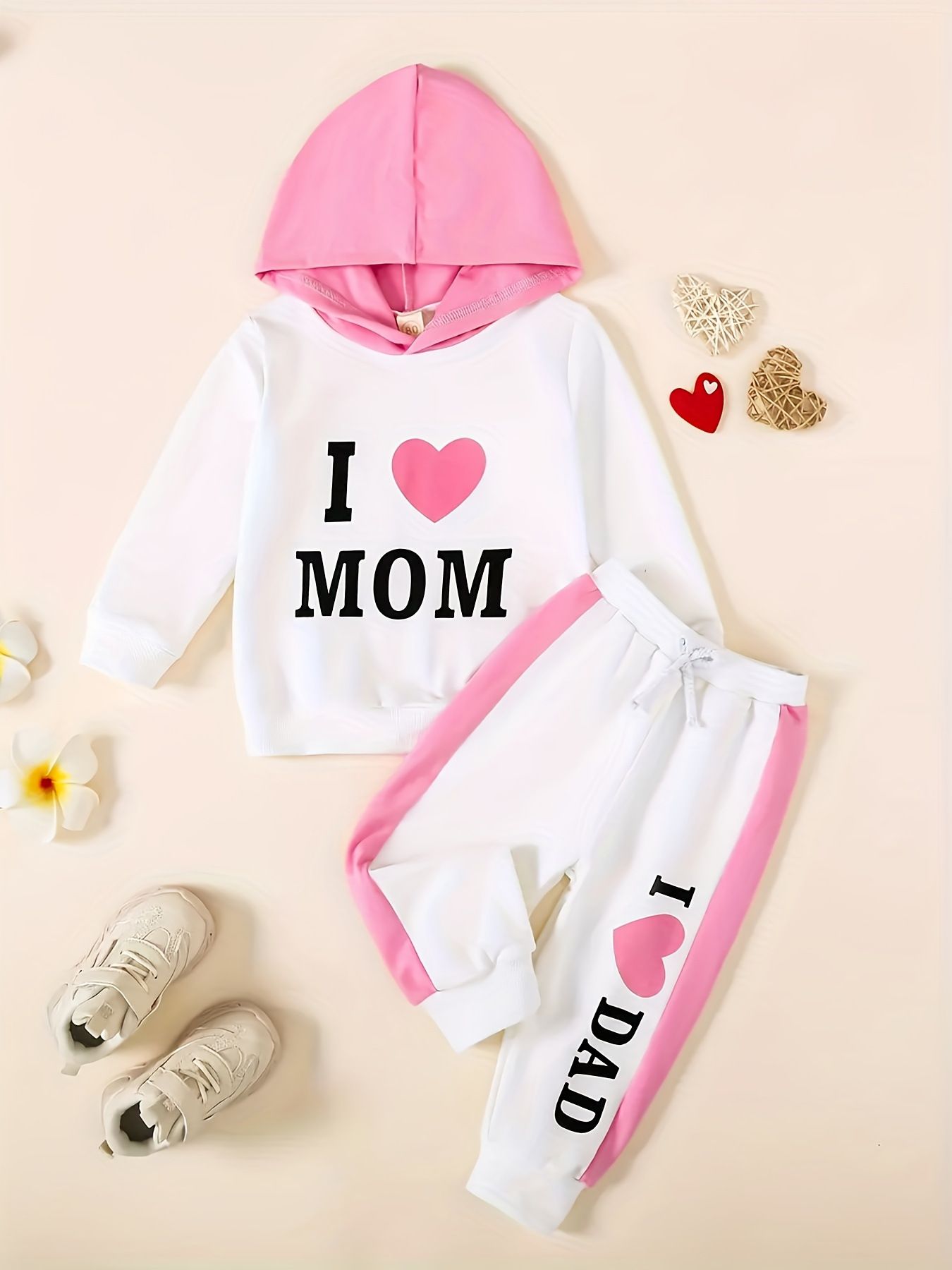 Baby Girl 2-Piece Hoodie Set | Cute Heart Print Long Sleeve Top & Pants | Korean INS Style Outfit for Spring & Autumn