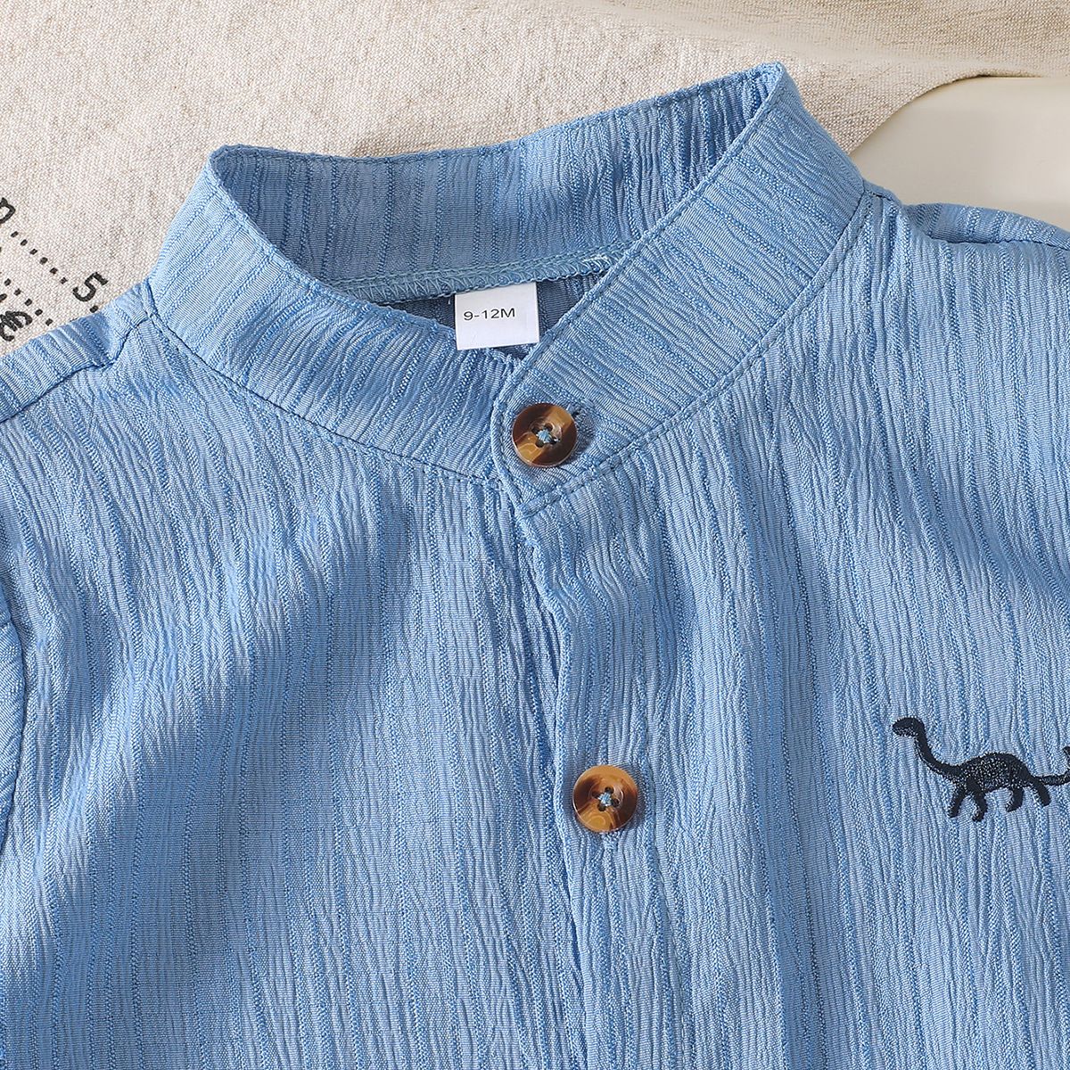 Cute Baby Boy Summer Outfit Set – Dinosaur Embroidered Short Sleeve Shirt + Shorts, Breathable Cotton 2-Piece Set for Kids