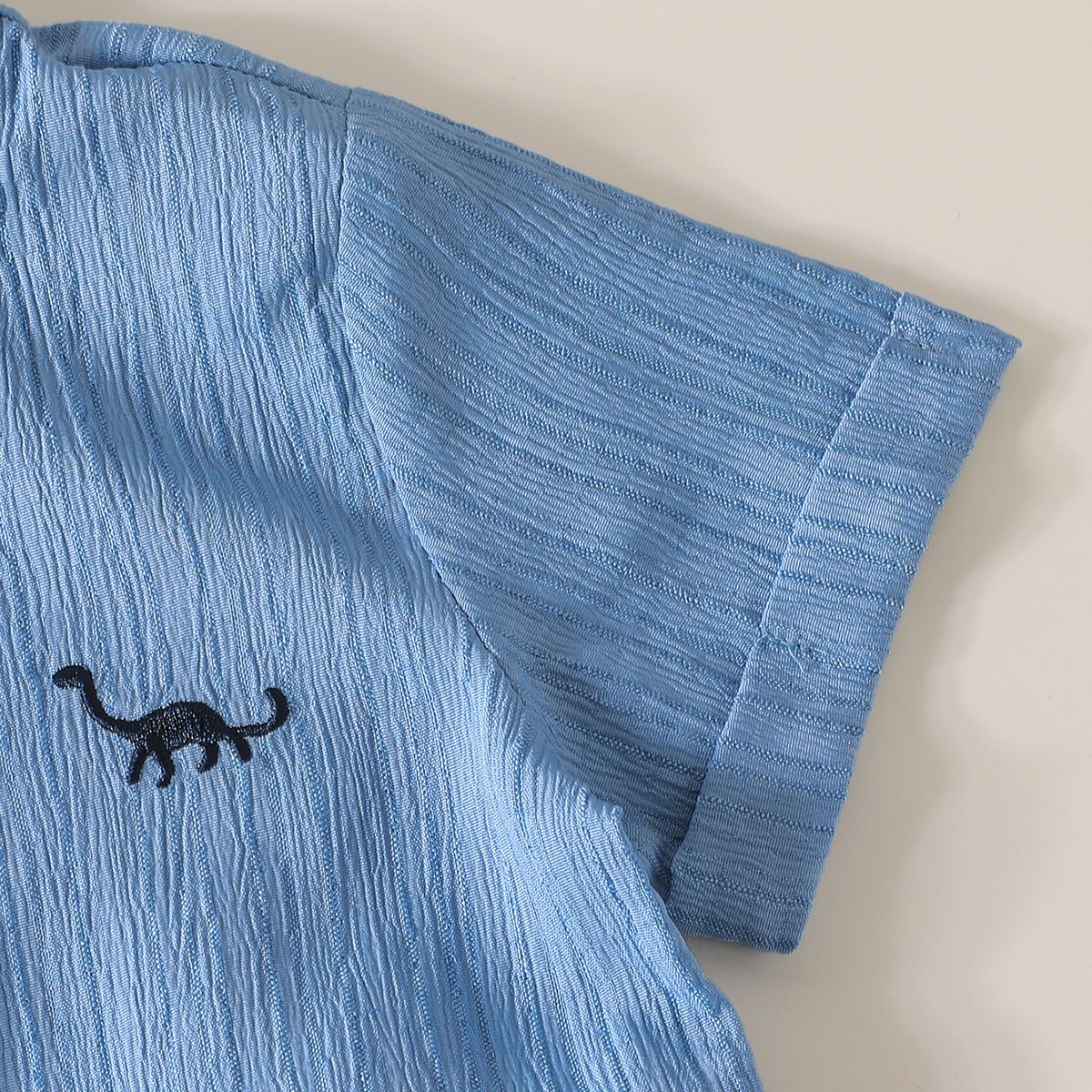 Cute Baby Boy Summer Outfit Set – Dinosaur Embroidered Short Sleeve Shirt + Shorts, Breathable Cotton 2-Piece Set for Kids