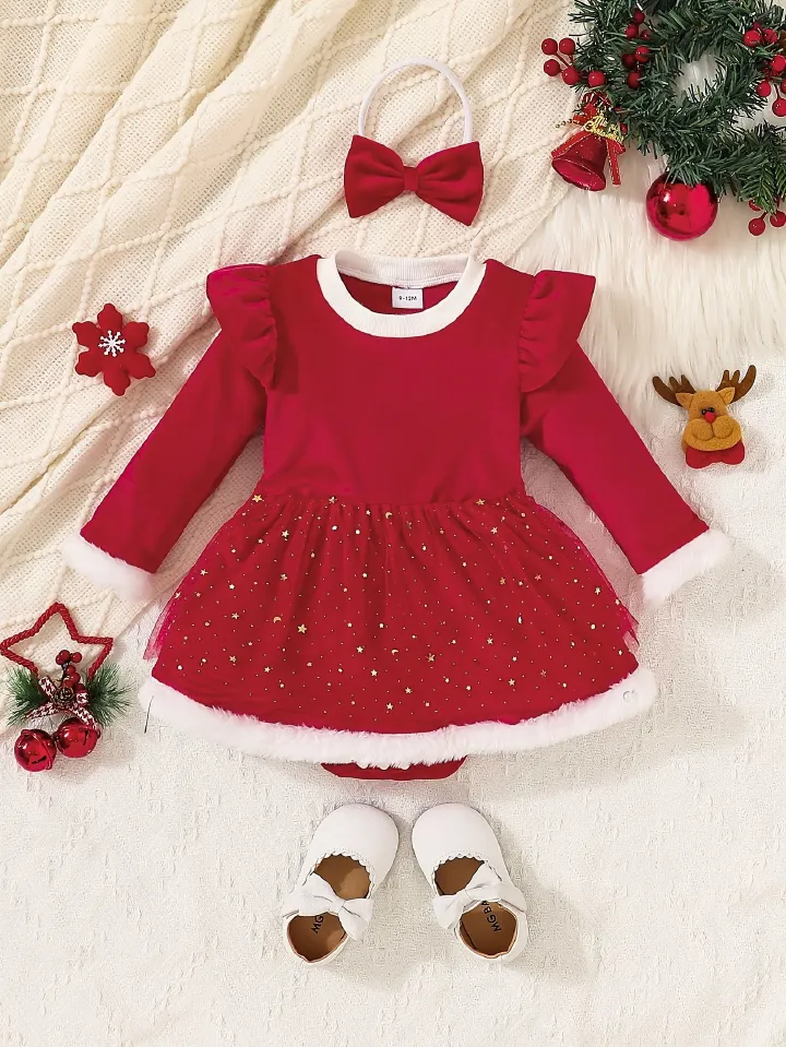 Christmas Baby Romper – Cute Long Sleeve Infant Bodysuit, Soft Cotton One-Piece for Boys & Girls, Fall & Winter Newborn Outfit