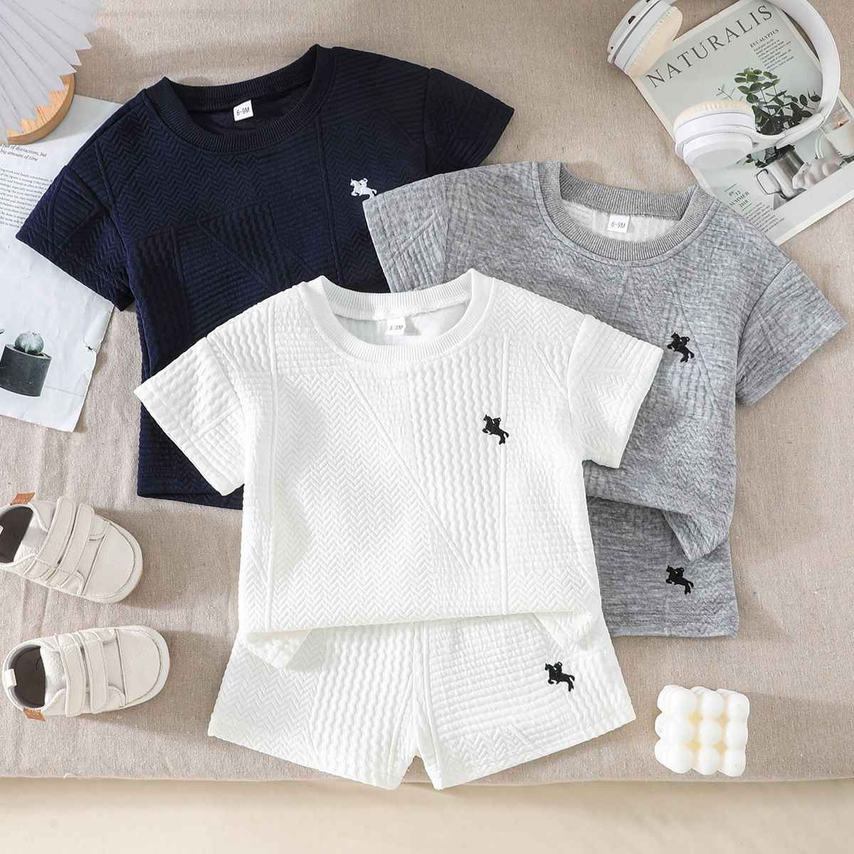 Baby Boy Summer T-Shirt & Shorts Set | 2–3 Years Horse Embroidery Cotton Outfit, Soft Breathable Casual Sportswear