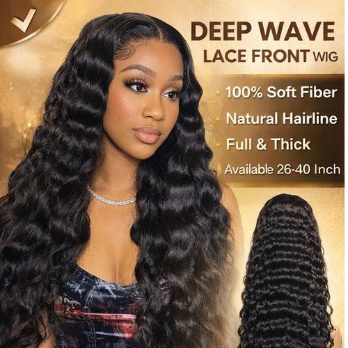 Lace Front Water Wave Curly Wig | Long Wavy Synthetic Hair Wig, Small Curls, Natural Look