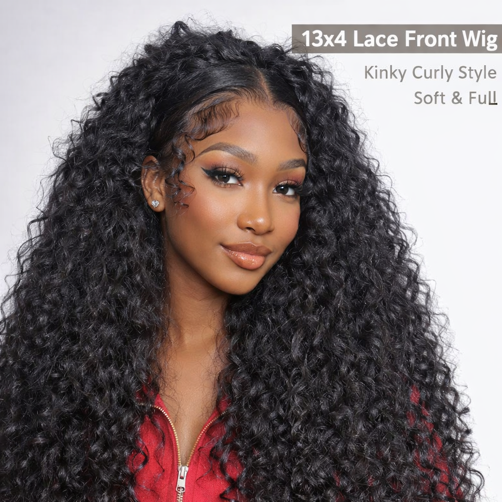 13×4 Lace Front Curly Afro Wig | Fashion Kinky Curly Explosion Wig, Natural Look, 26Inch Human Hair Style