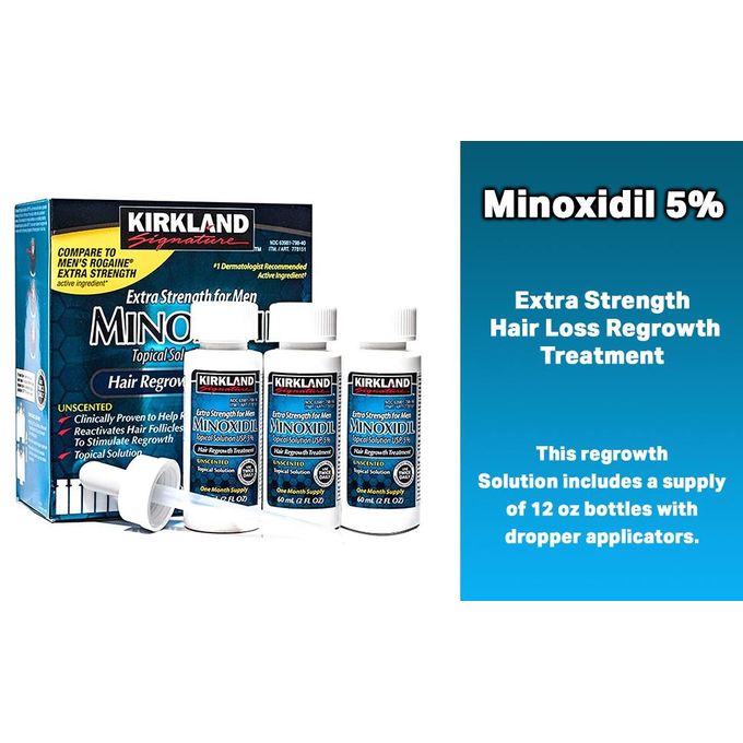 Kirkland Minoxidil 5% Topical Solution Extra Strength Hair Regrowth Treatment for Men Dropper Applicator Included ( 1 month supply)