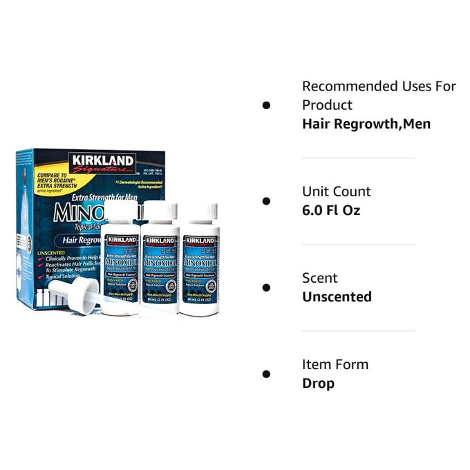 Kirkland Minoxidil 5% Topical Solution Extra Strength Hair Regrowth Treatment for Men Dropper Applicator Included ( 1 month supply)