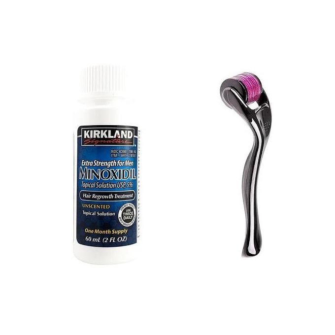 Kirkland Minoxidil 5% Hair Regrowth + Free Derma Roller Treatment – Beard & Hair Growth Solution (1 Month Supply) + Dermaroller