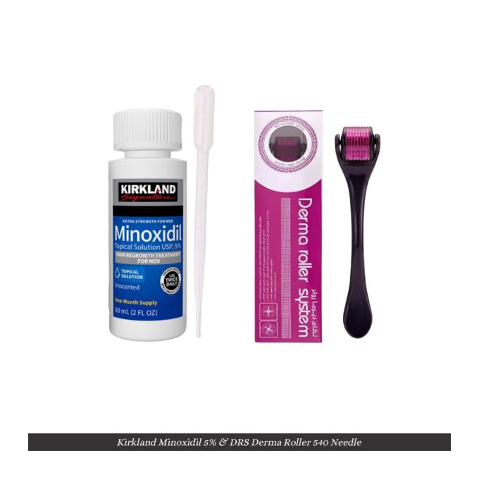 Kirkland Minoxidil 5% Hair Regrowth + Free Derma Roller Treatment – Beard & Hair Growth Solution (1 Month Supply) + Dermaroller