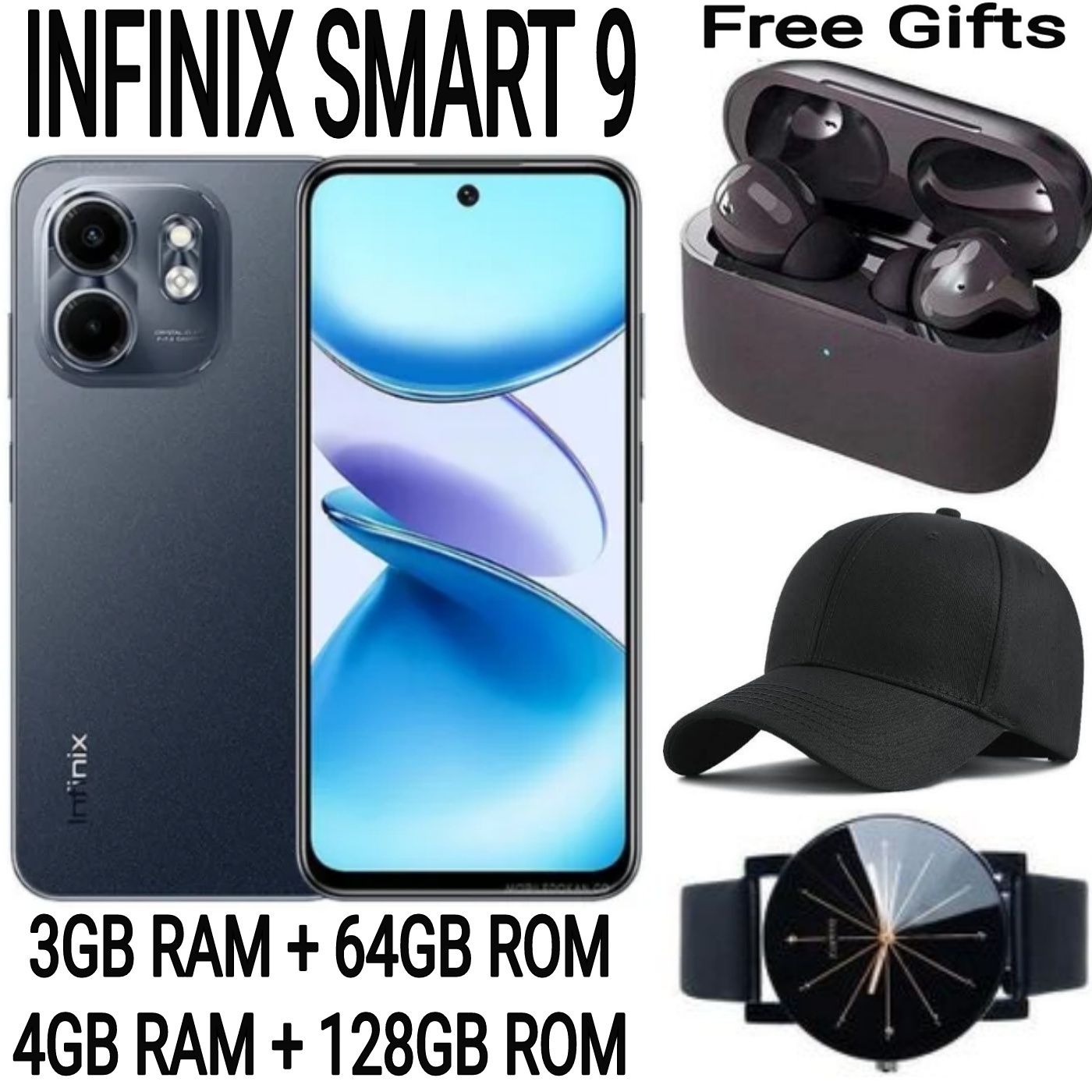 [SUPER DEALS] INFINIX SMART 9 HD 6(3+3)GB RAM + 64GB 6.7" 90Hz Brand New Phone Dual SIM 4G 5000mAh Battery With Type-C Charging 13MP Camera Smart Phonesphone + FREE AMAZING QUALITY GIFTS