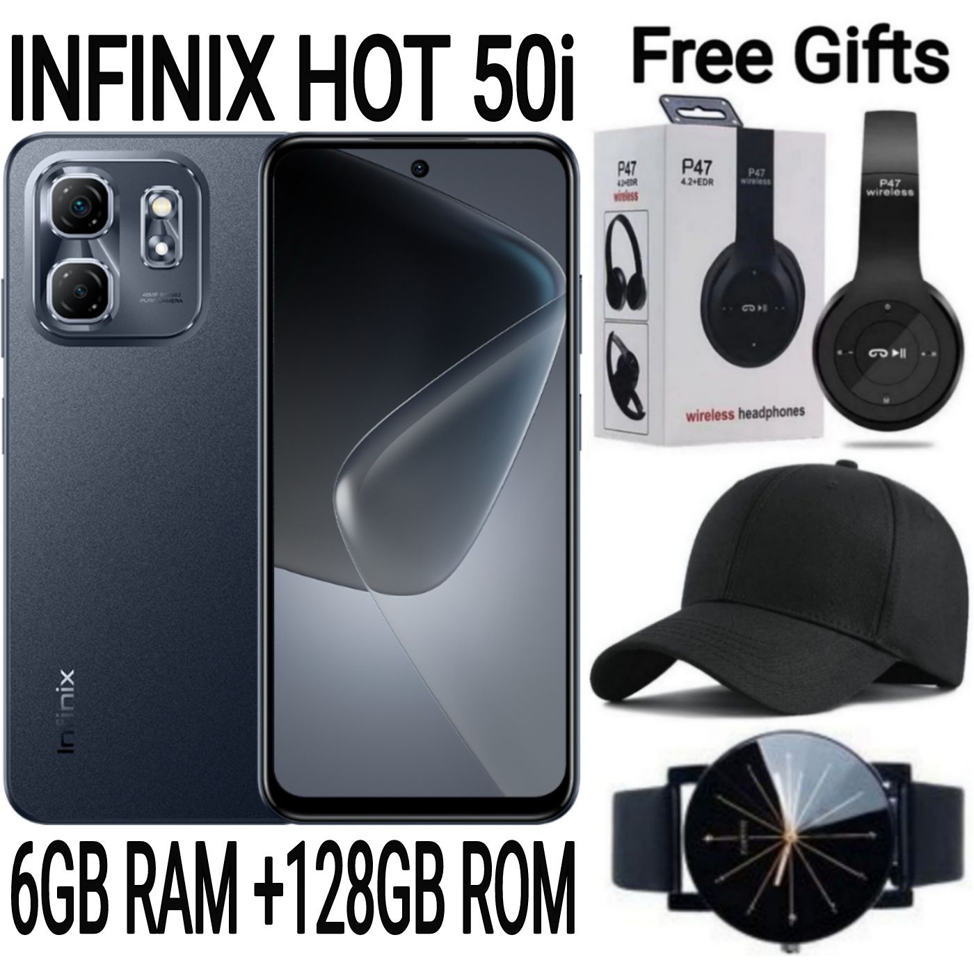 [SUPER DEALS] INFINIX Hot 50i 128GB + 12(6+6)GB 6.7" Screen Phone Dual SIM 4G Network 5000mAh Battery with 18W Type-C Charging 48MP Camera Smartphonestphone + FREE AMAZING QUALITY GIFTS