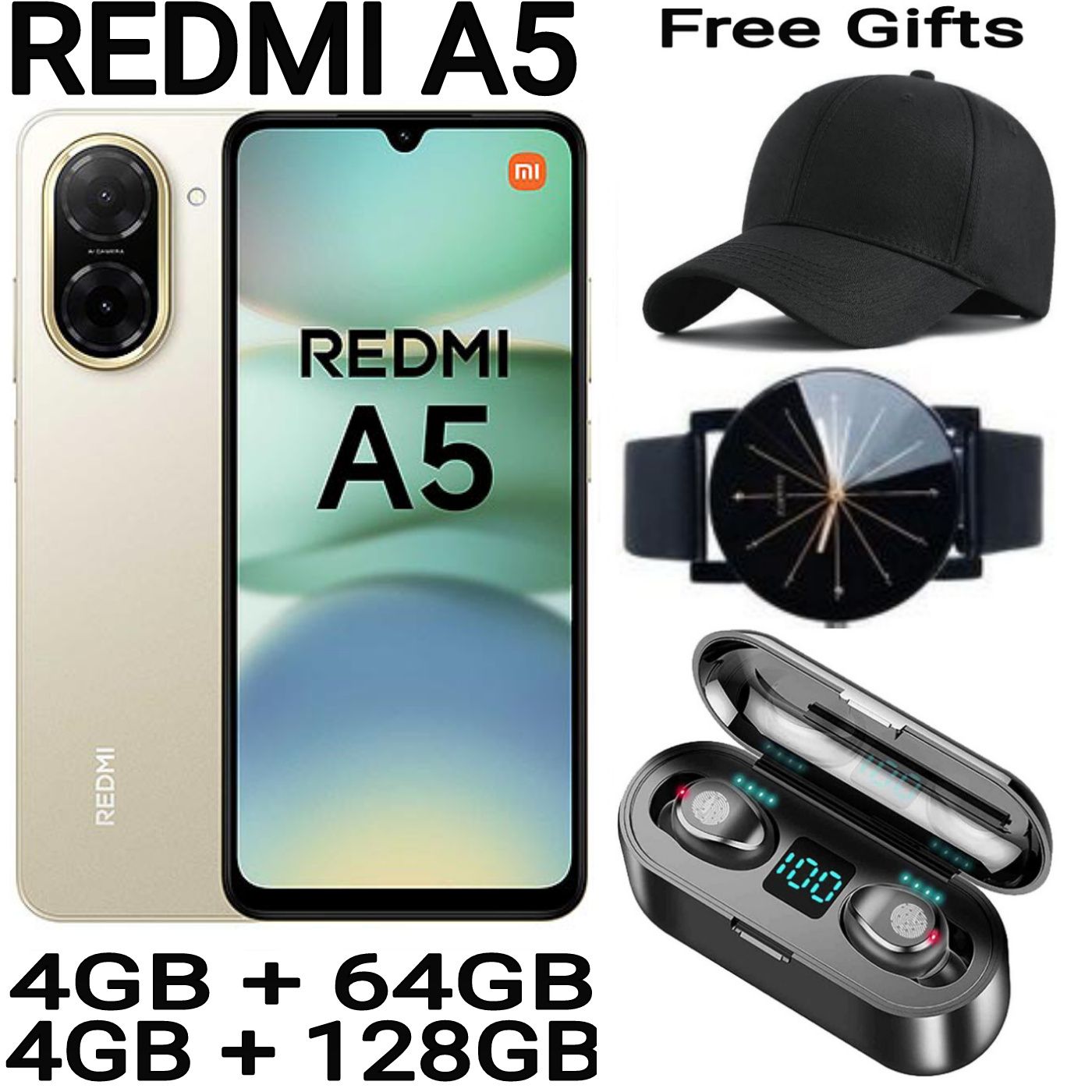 [SUPER DEALS] XIAOMI REDMI A5 6.88" Display 4GB RAM + 128GB Internal Storage 5200mAh (Dual SIM) 32MP Main Camera Unisoc T7250 (12 nm) Chipset Fingerprint (side-mounted) + FREE QUALITY GIFTS