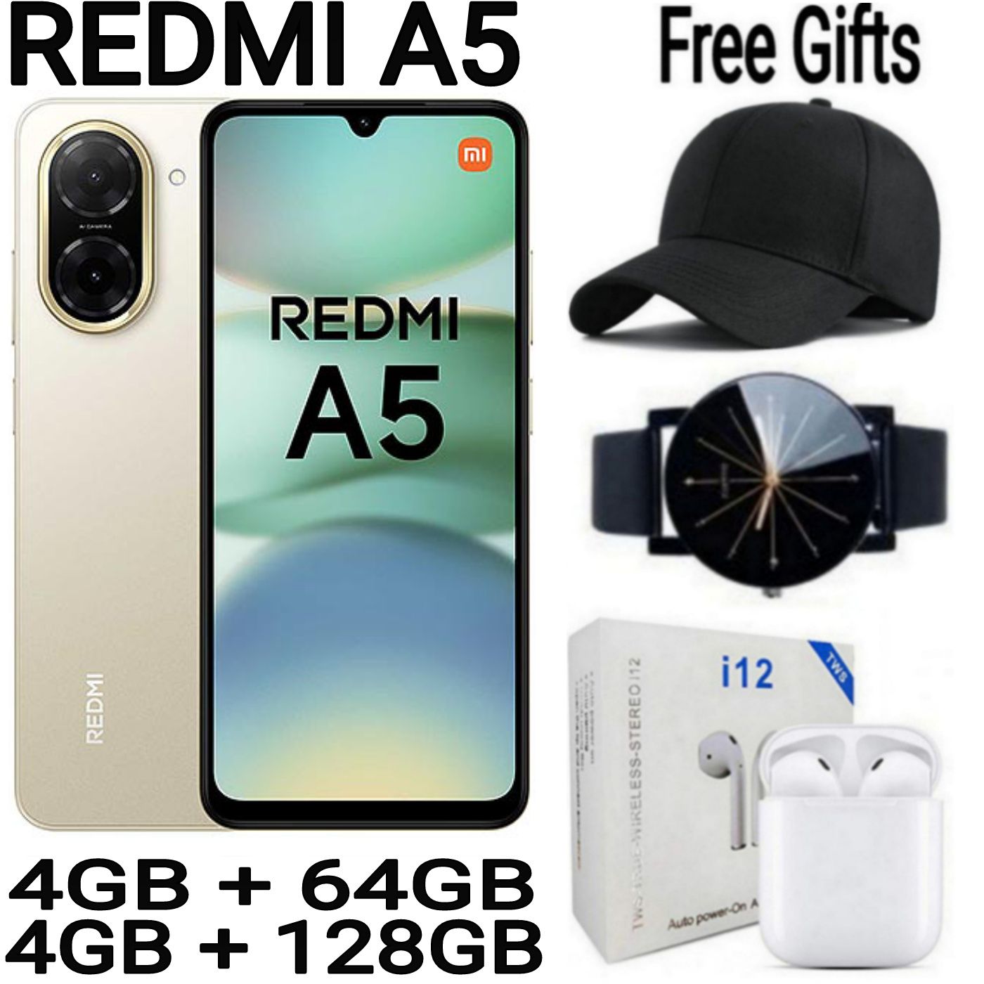 [SUPER DEALS] XIAOMI REDMI A5 6.88" Display 4GB RAM + 64GB Internal Storage 5200mAh (Dual SIM) 32MP Main Camera Unisoc T7250 (12 nm) Chipset Fingerprint (side-mounted) + FREE QUALITY GIFTS