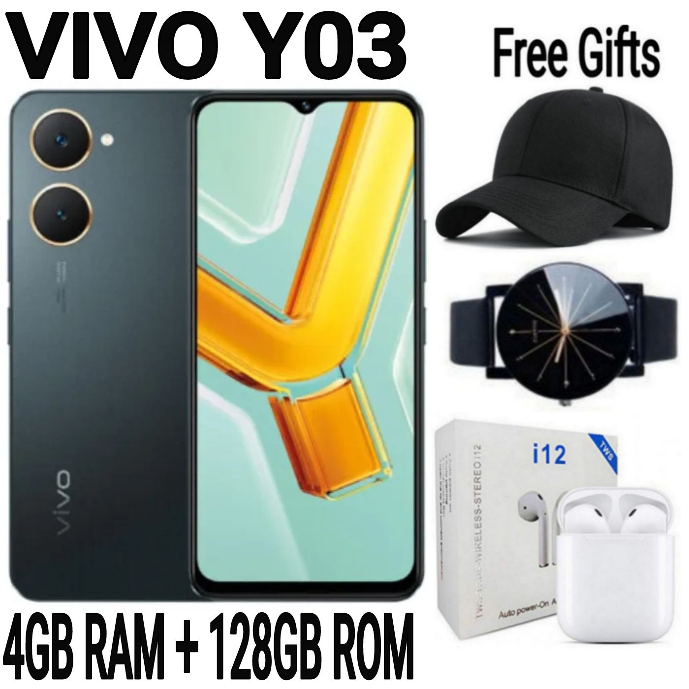 [SUPER DEALS DISCOUNT] Brand New Smart Phone VIVO Y03 6.56'' 4GB RAM + 64GB ROM Dual SIM 5000mAh IP54 dust protected and water resistant Android 14 + FREE GIFTS AVAILABLE