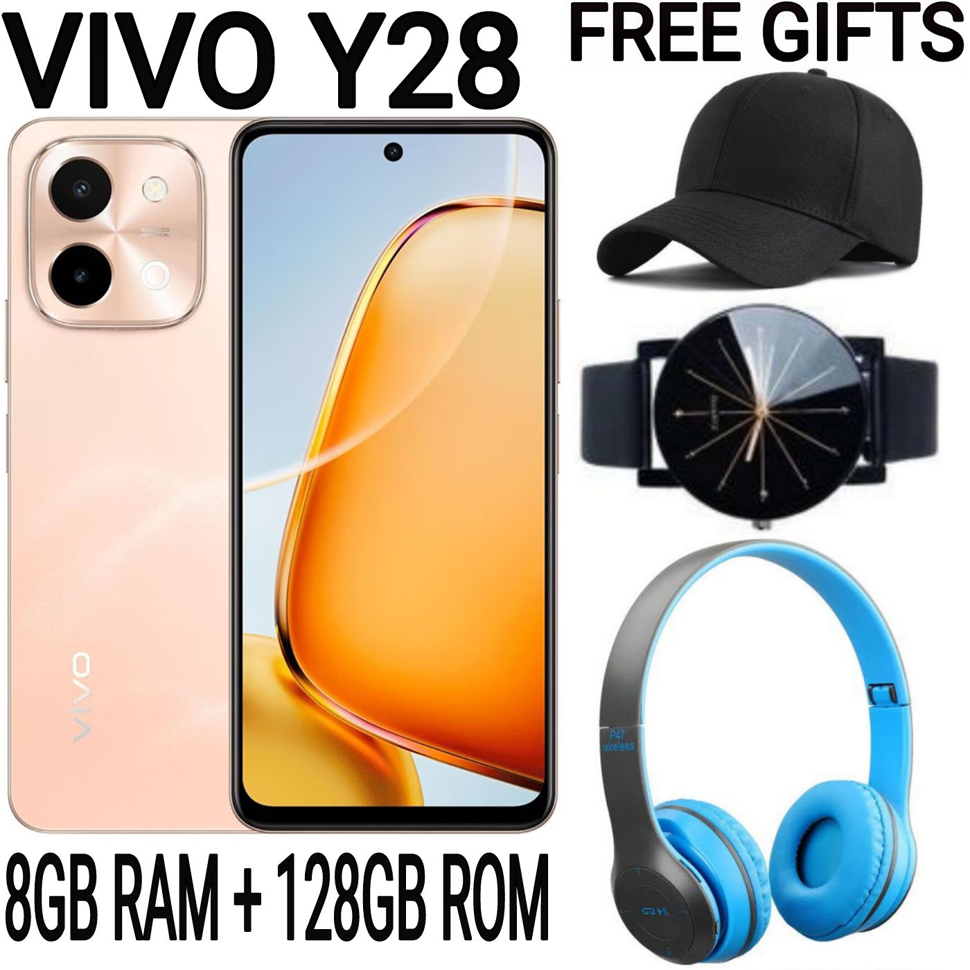 [SUPER DEALS!!!] VIVO Y28 4G 6.68'', 128GB Storage + 8GB RAM Upto 16GB RAM 50MP Camera, 6000mAh with 44WATTS Flash Charge Dual SIM 4G Fingerprint Smart Phones + FREE AMAZING GIFT BUNDLE