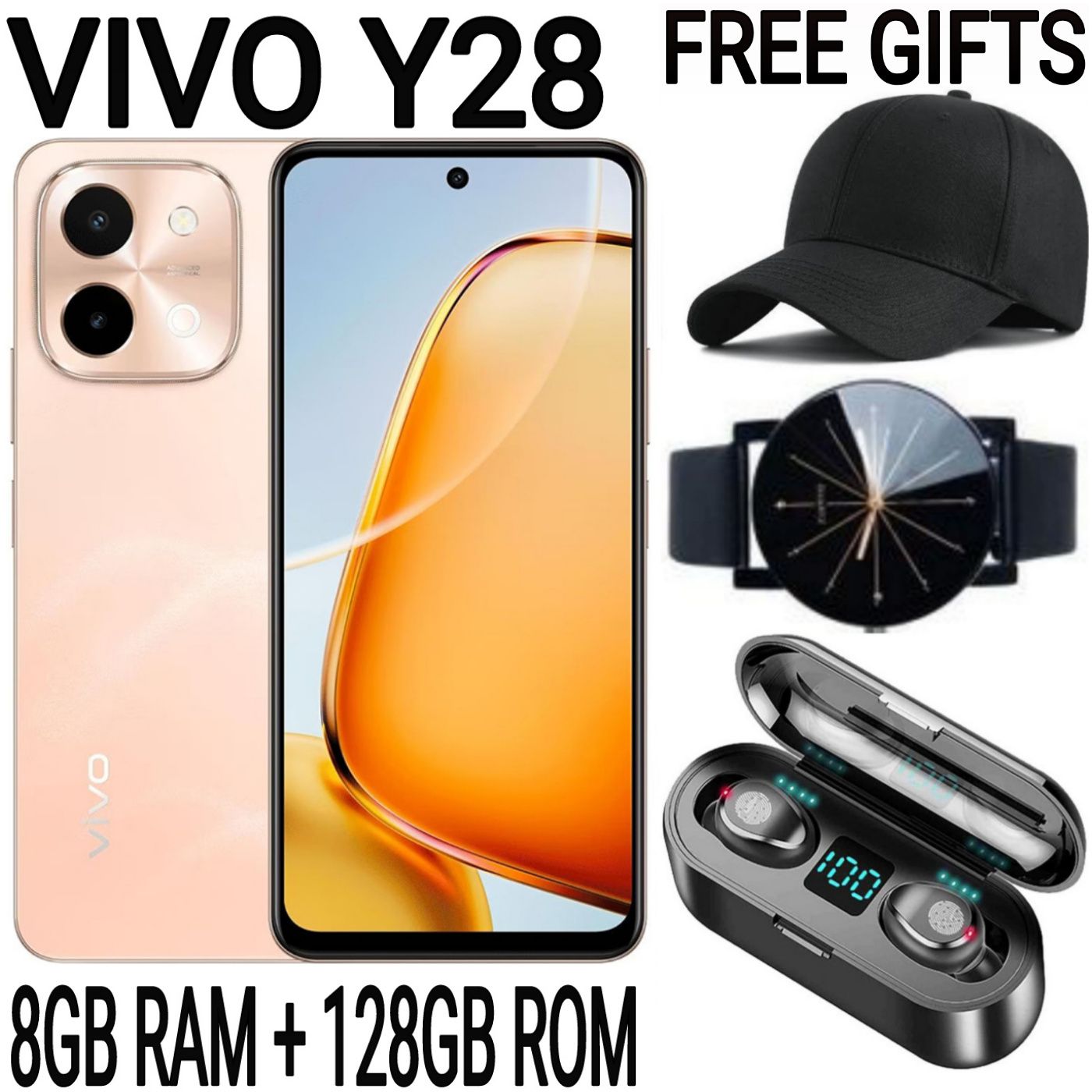 [SUPER DEALS!!!] VIVO Y28 4G 6.68'', 128GB Storage + 8GB RAM Upto 16GB RAM 50MP Camera, 6000mAh with 44WATTS Flash Charge Dual SIM 4G Fingerprint Smart Phones + FREE AMAZING GIFT BUNDLE