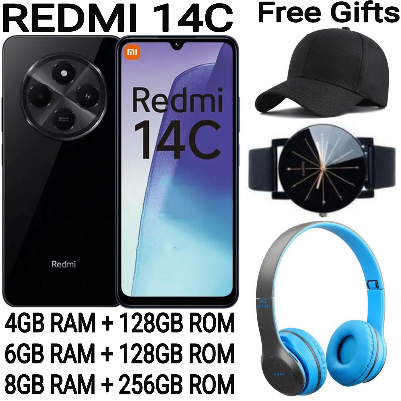 (NEW ARRIVALS) XIAOMI Redmi 14C 128GB Storage Upto 8(4+4)GB Ram 50MP AI Dual Camera Immersive 6.88" UHD Display Upto 120Hz Refresh Rate Dual Sim 5160mAh Battery Elegant glass back cover Smart Phone